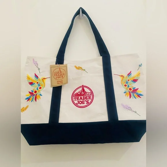 NWT Trader Joe’s canvas tote with embroidery - Picture 3 of 12